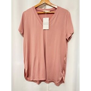 Ninexis Mauve Pink V-Neck Short Sleeve Top Curved Hem Womens Large